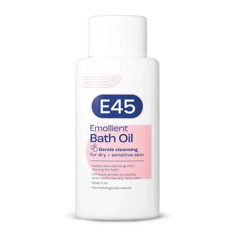 E45 Bath Oil 500 ml – E45 Bath Oil Emollient to Moisturise & Hydrate Dry Skin – Gently Cleanses for Soft Skin – Soap Free & Perfume Free Emollient Bath & Shower Oil Body Wash - Dermatologically Tested