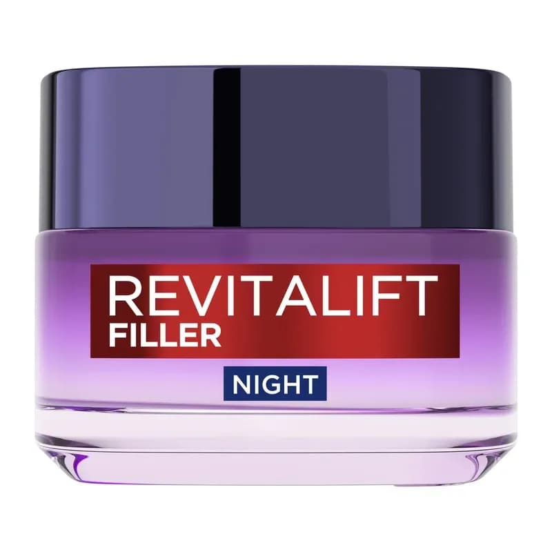 L’Oréal Paris Revitalift Filler Replumping Anti-Ageing Night Cream, Smooth Wrinkles, Moisturise, and Replumps Skin with Micro and Micro-Epidermic Hyaluronic Acid, 50ml