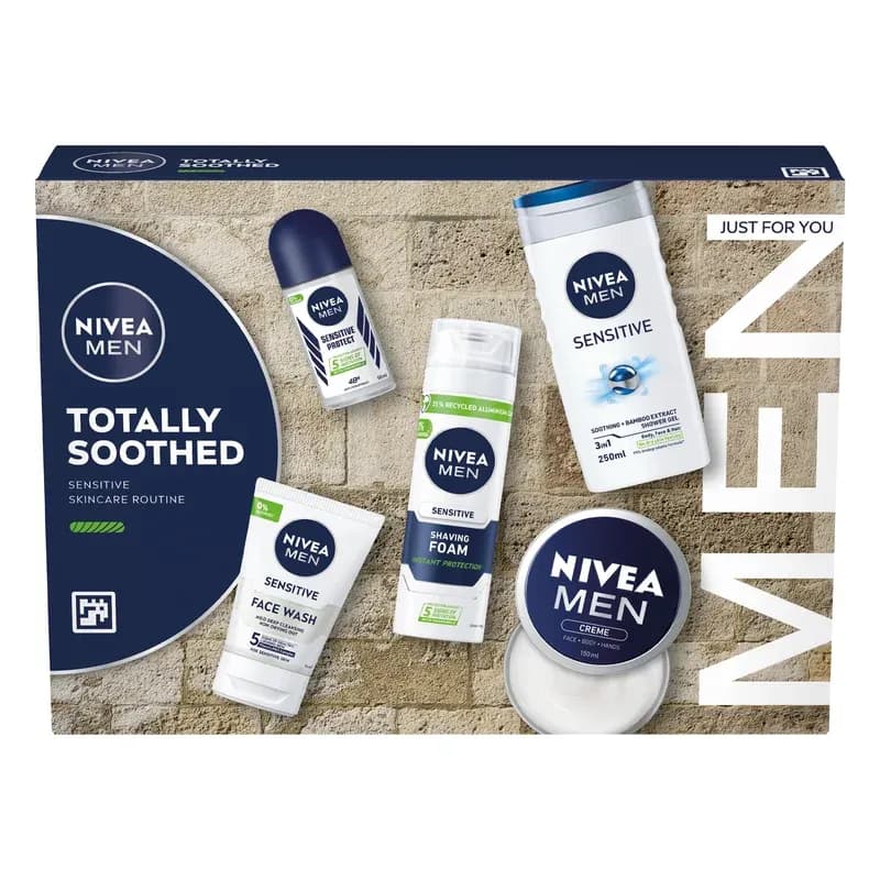 NIVEA MEN Totally Soothed Gift Set (5 Products), Men's Skincare Gift Set with Shaving Foam, Shower Gel, Anti-Perspirant, Face Wash, and Moisturising Creme