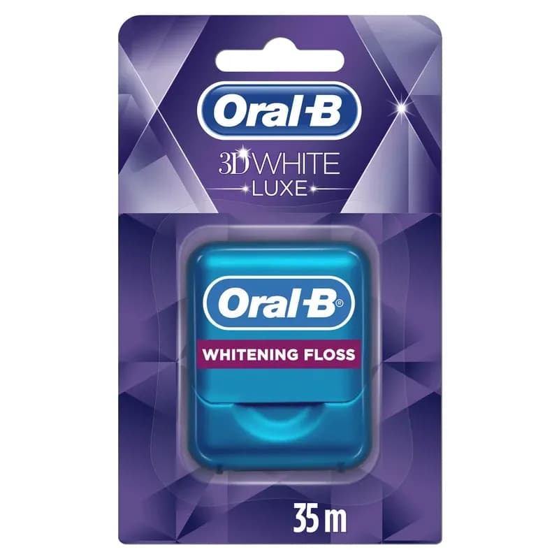Oral-B 3D White Luxe Dental Floss, 35 m, Plaque Remover for Teeth, Surface Discoloration Prevention, Radiant Mint