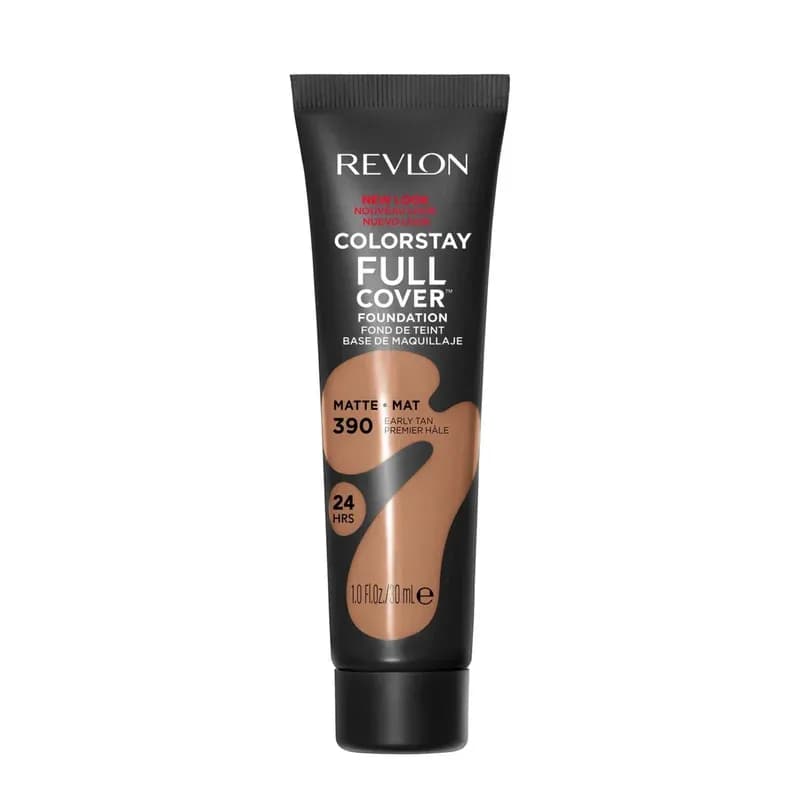 Revlon ColorStay Full Cover Longwear Matte Foundation, Heat & Sweat Resistant Lightweight Face Makeup, Early Tan (390), 30ml